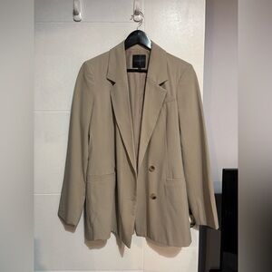 Dynamite Taupe Double-Button Tailored Blazer